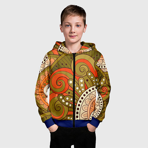 Детская толстовка на молнии Детский оранжево-болотный / 3D-Синий – фото 3