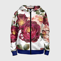 Толстовка на молнии детская Розы, цвет: 3D-синий