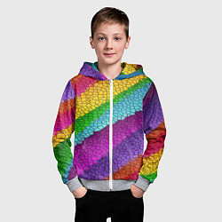 Толстовка на молнии детская Яркая мозаика радуга диагональ, цвет: 3D-меланж — фото 2