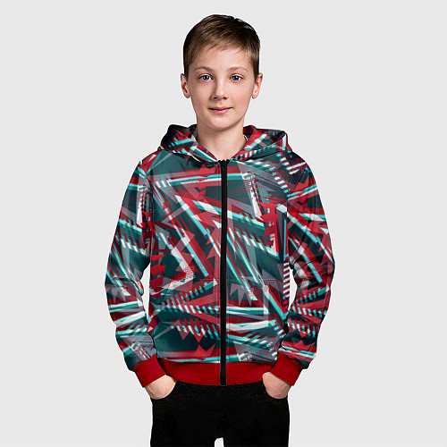 Детская толстовка на молнии Glitch микс / 3D-Красный – фото 3
