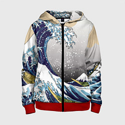 Толстовка на молнии детская The great wave off kanagawa, цвет: 3D-красный