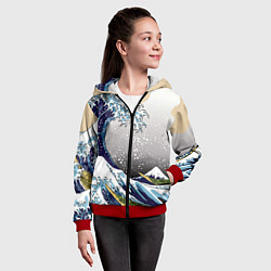 Толстовка на молнии детская The great wave off kanagawa, цвет: 3D-красный — фото 2