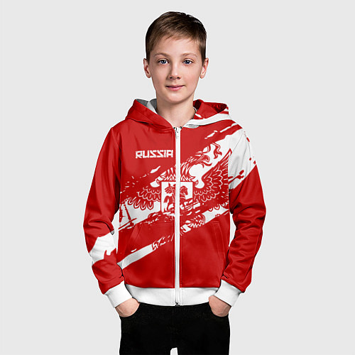 Детская толстовка на молнии Russia / 3D-Белый – фото 3