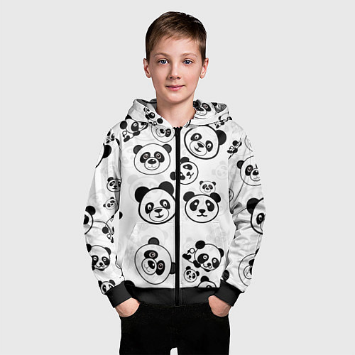 Детская толстовка на молнии Панды / 3D-Черный – фото 3
