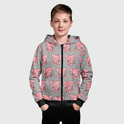 Толстовка на молнии детская РОЗОВЫЕ СЛОНИКИ ПАТТЕРН, цвет: 3D-черный — фото 2