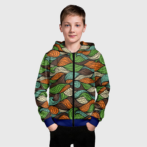 Детская толстовка на молнии Абстрактные волны / 3D-Синий – фото 3