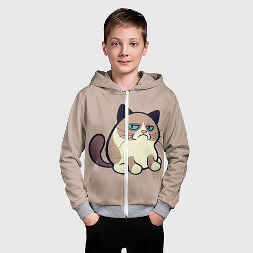 Детская толстовка на молнии Великий Grumpy Cat / 3D-Меланж – фото 3