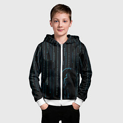 Толстовка на молнии детская Двоичный дождь, матрица, цвет: 3D-белый — фото 2