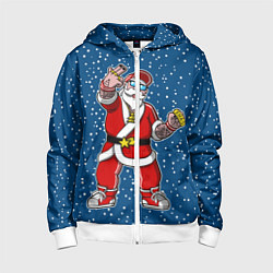 Толстовка на молнии детская Санта Хипстер, цвет: 3D-белый