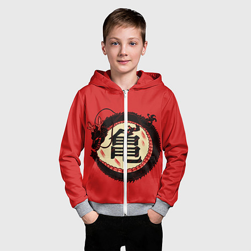 Детская толстовка на молнии Иероглифы Китайский Дракон / 3D-Меланж – фото 3
