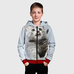 Толстовка на молнии детская Серый котенок, цвет: 3D-красный — фото 2