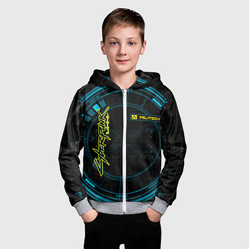 Детская толстовка на молнии Cyberpunk Militech Corporation / 3D-Меланж – фото 3