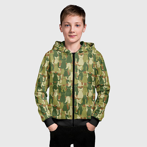 Детская толстовка на молнии Камуфляж из котов / 3D-Черный – фото 3