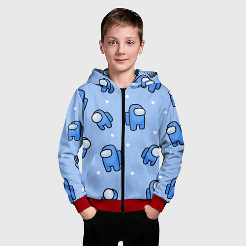 Детская толстовка на молнии Among Us - Синий цвет / 3D-Красный – фото 3