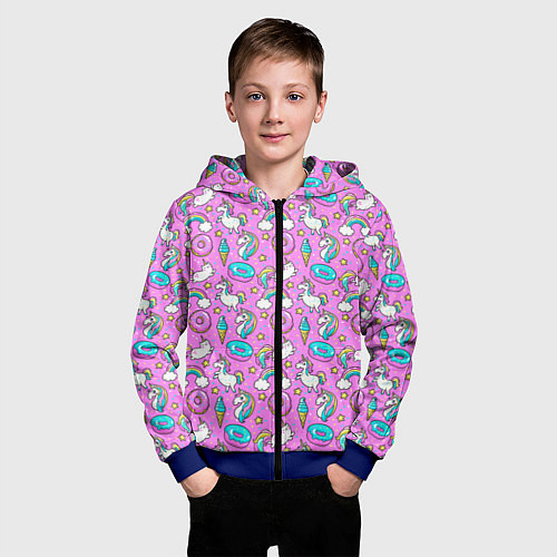 Детская толстовка на молнии Единороги и пончики / 3D-Синий – фото 3