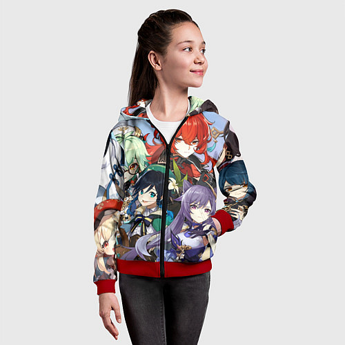 Детская толстовка на молнии Персонажи Genshin Impact / 3D-Красный – фото 4