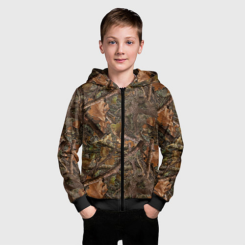 Детская толстовка на молнии Охотничий камуфляж / 3D-Черный – фото 3