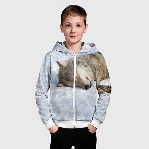 Детская толстовка на молнии Спящий Волк / 3D-Белый – фото 3