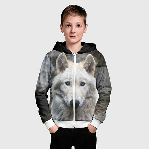 Детская толстовка на молнии Волк / 3D-Белый – фото 3