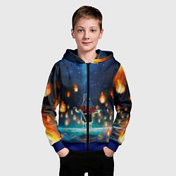 Толстовка на молнии детская Ренгоку Кёджуро Клинок демонов, цвет: 3D-синий — фото 2