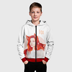 Толстовка на молнии детская Девушка-лиса, цвет: 3D-красный — фото 2