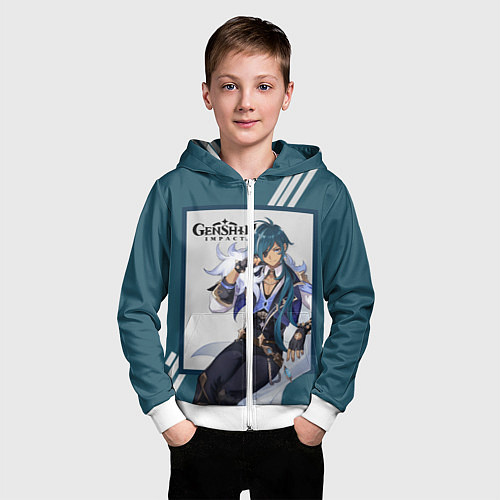 Детская толстовка на молнии Кэйа - Genshin Impact / 3D-Белый – фото 3