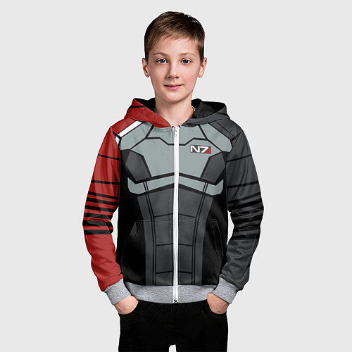 Детская толстовка на молнии КОСТЮМ N7 MASS EFFECT N7 М / 3D-Меланж – фото 3