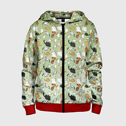 Толстовка на молнии детская Много рисованных котов узор, цвет: 3D-красный