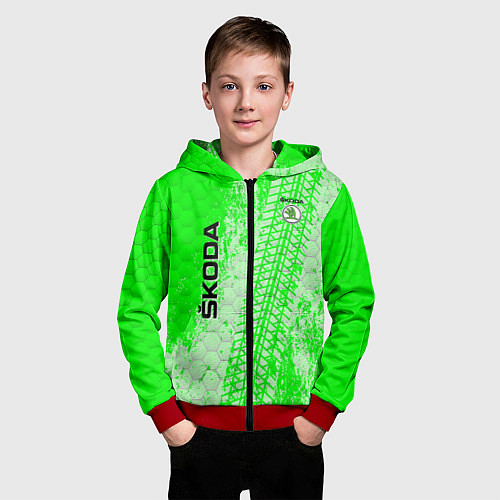 Детская толстовка на молнии SKODA / 3D-Красный – фото 3
