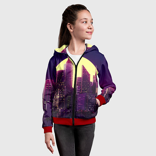 Детская толстовка на молнии Неоновый город / 3D-Красный – фото 4
