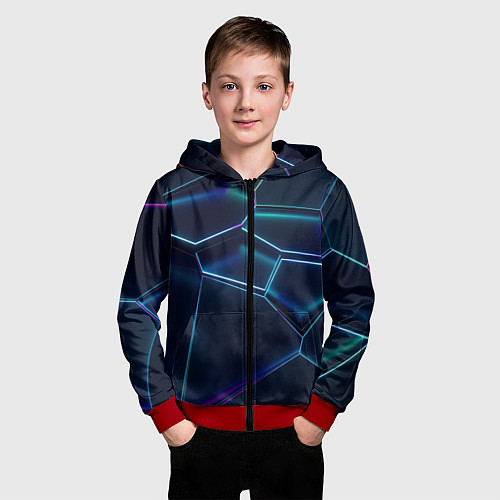 Детская толстовка на молнии 3D ПЛИТЫ НЕОНОВЫЕ ПЛИТЫ / 3D-Красный – фото 3