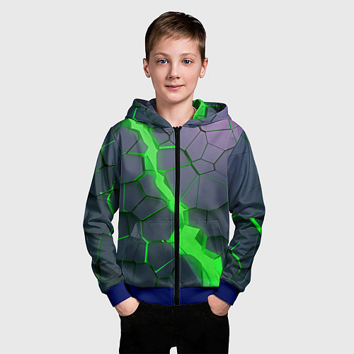 Детская толстовка на молнии ЗЕЛЕНЫЙ РАЗЛОМ 3Д РАЗЛОМ / 3D-Синий – фото 3