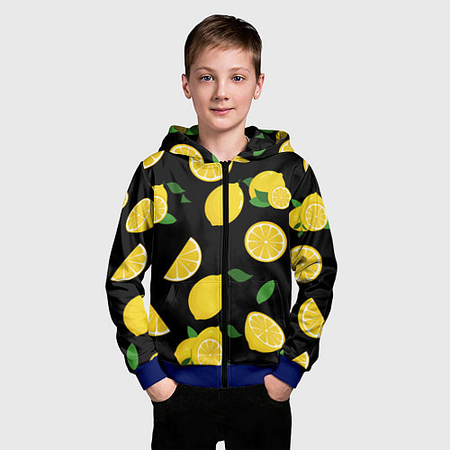 Детская толстовка на молнии Лимоны на чёрном / 3D-Синий – фото 3