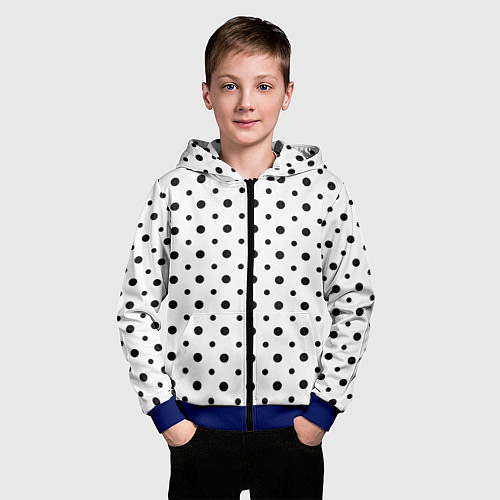 Детская толстовка на молнии Точки черные на белом / 3D-Синий – фото 3