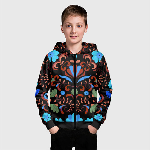 Детская толстовка на молнии РОСПИСЬ ЦВЕТАМИ / 3D-Черный – фото 3