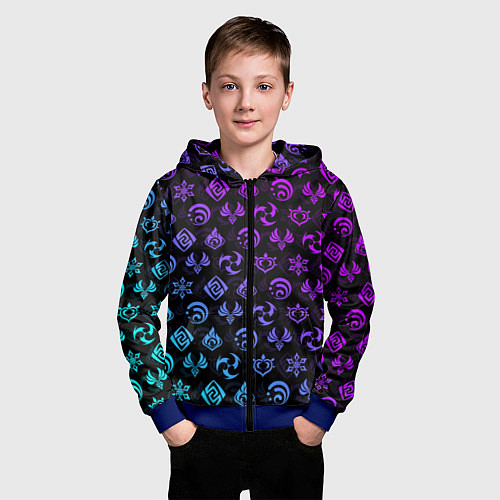 Детская толстовка на молнии GENSHIN IMPACT NEON / 3D-Синий – фото 3