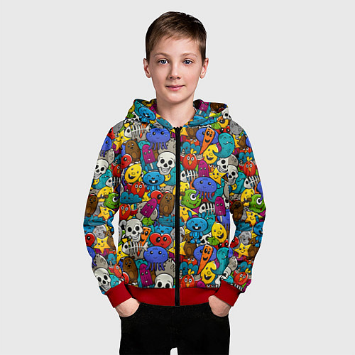 Детская толстовка на молнии Граффити / 3D-Красный – фото 3