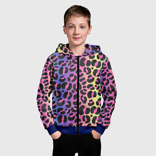 Детская толстовка на молнии Neon Leopard Pattern / 3D-Синий – фото 3