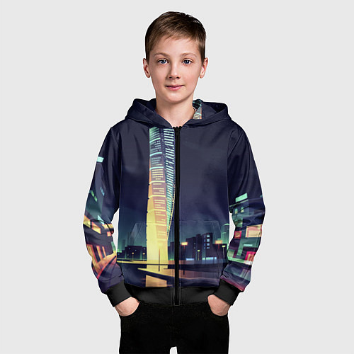 Детская толстовка на молнии Ночной Город / 3D-Черный – фото 3