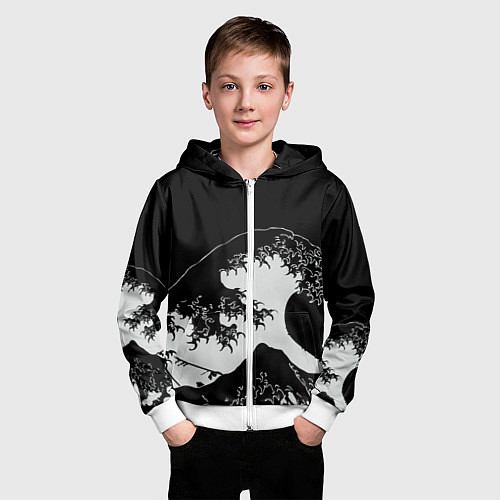 Детская толстовка на молнии Волна Канагава / 3D-Белый – фото 3