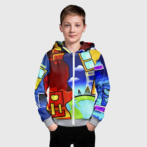 Детская толстовка на молнии Geometry Dash / 3D-Меланж – фото 3