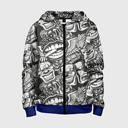 Толстовка на молнии детская Тату ретро, цвет: 3D-синий