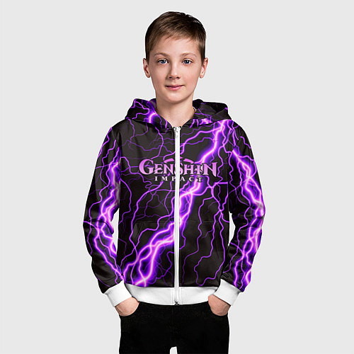 Детская толстовка на молнии GENSHIN IMPACT МОЛНИЯ НЕОН / 3D-Белый – фото 3