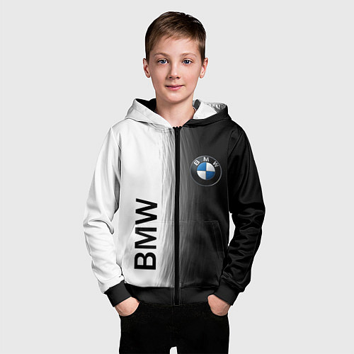 Детская толстовка на молнии Black and White BMW / 3D-Черный – фото 3