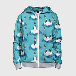Толстовка на молнии детская Пингвины, цвет: 3D-меланж