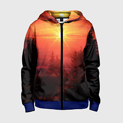 Толстовка на молнии детская УТРЕННИЙ РАССВЕТ НАД ОБЛАКАМИ, цвет: 3D-синий