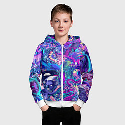 Толстовка на молнии детская Неоновые Звери, цвет: 3D-белый — фото 2