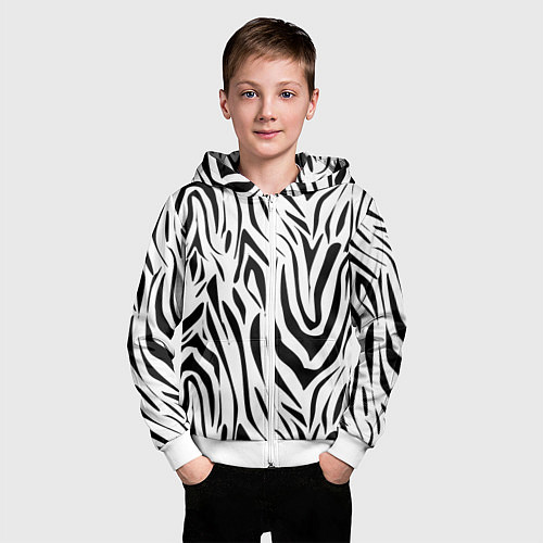 Детская толстовка на молнии Черно-белая зебра / 3D-Белый – фото 3