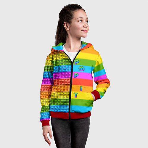 Детская толстовка на молнии POP it вертикальная надпись / 3D-Красный – фото 4