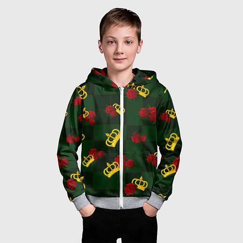 Детская толстовка на молнии Короны и розы / 3D-Меланж – фото 3